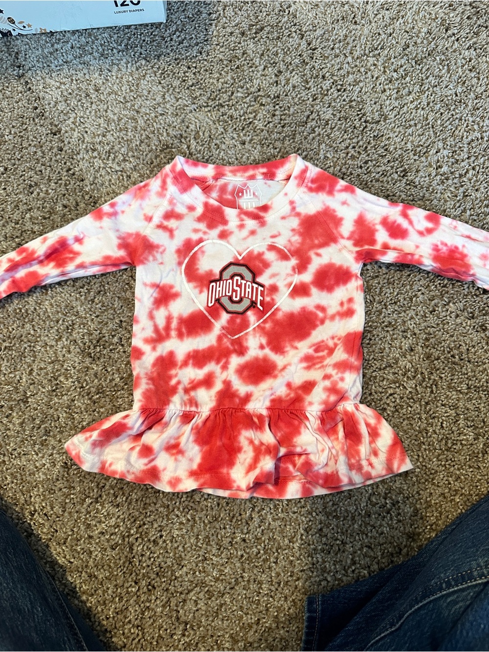 Kids' Red Tie-Dye Ruffle Ohio state long sleeve tee